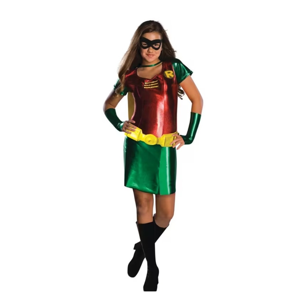 Rubies DC Comics Robin Costume Tween Medium 2-4 Metallic Dress Cape Mask 886154